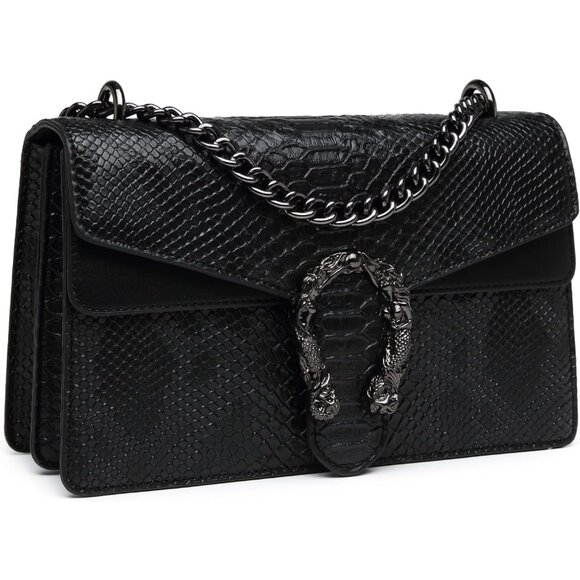 Snake Print Leather Crossbody Bag for Women with Chain Strap and Clutch Style - Picture 7 of 7